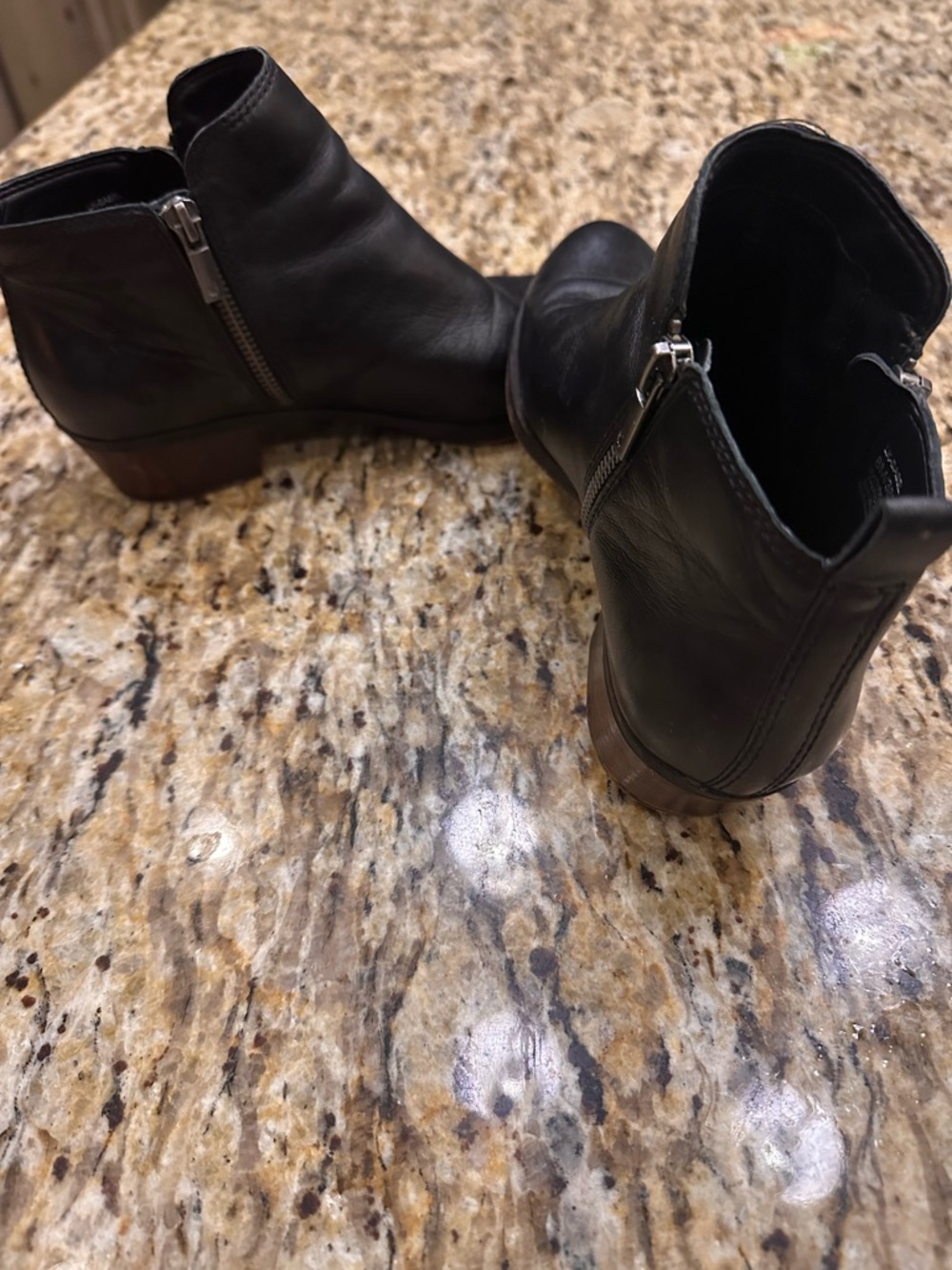 Fossil Basel Black Leather Ankle Boots with Side Zip